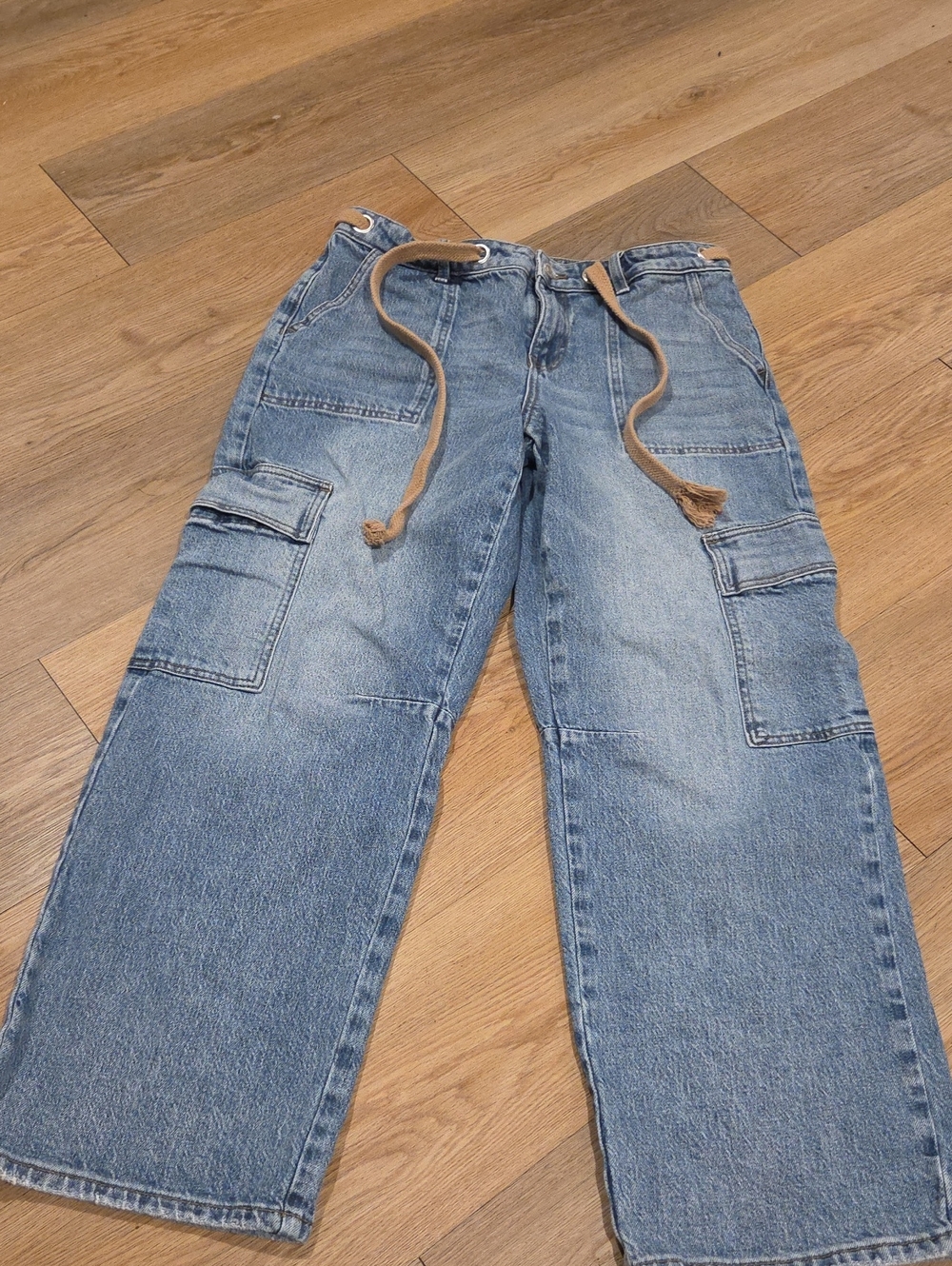 KanCan Light Blue Cargo Denim Pants with Drawstring